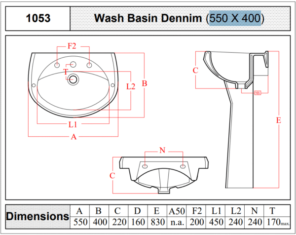 1053 - Denim WB+Full Pedestal - Image 2